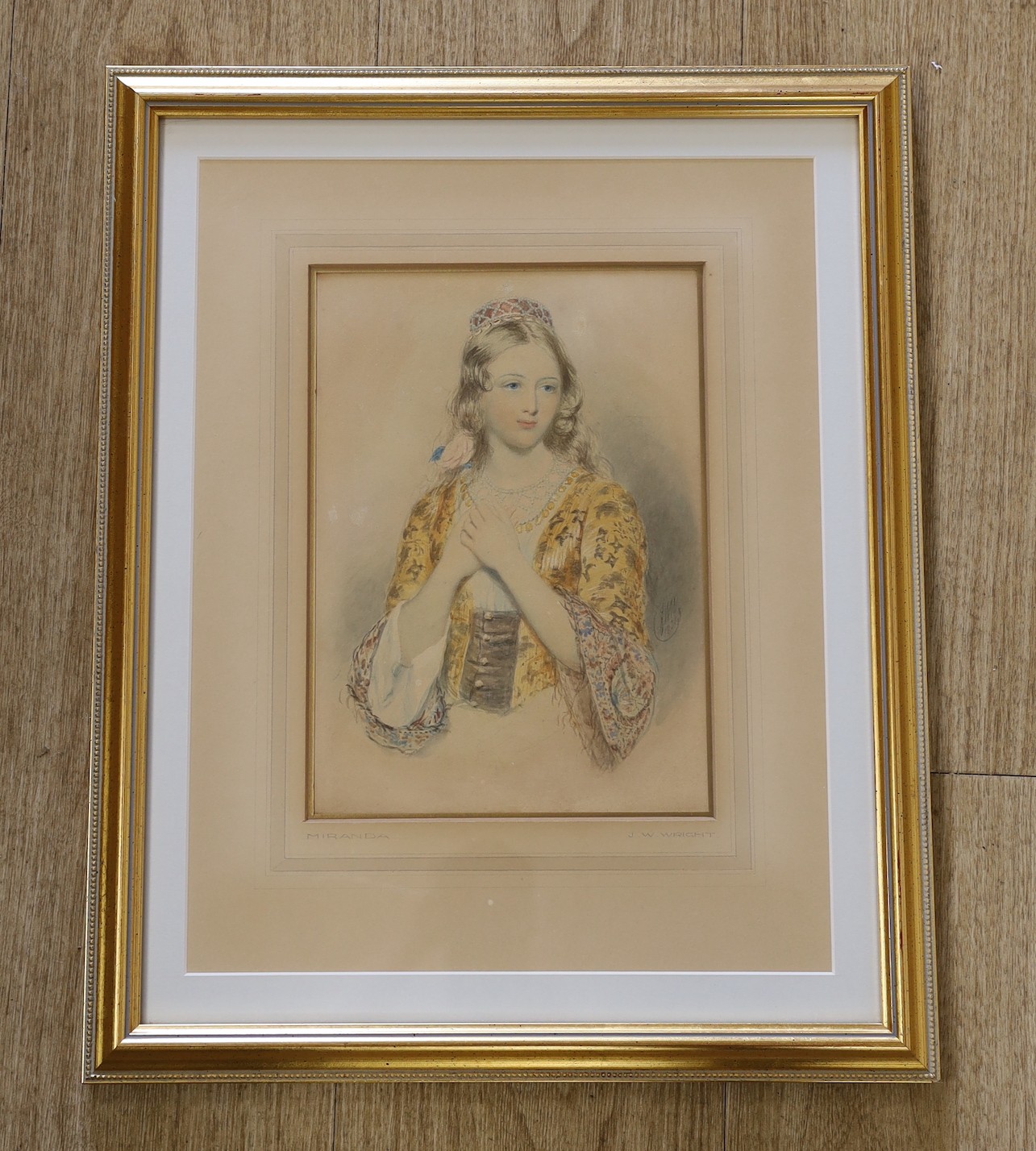 John William Wright, (1802-1848), watercolour, 'Miranda', initialled and dated 1834, 26 x 18cm